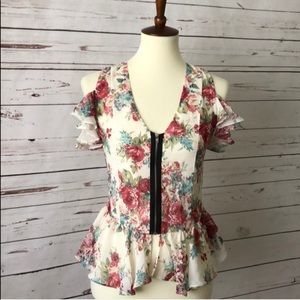 Millau Floral Top with Zipper. Peephole sleeves